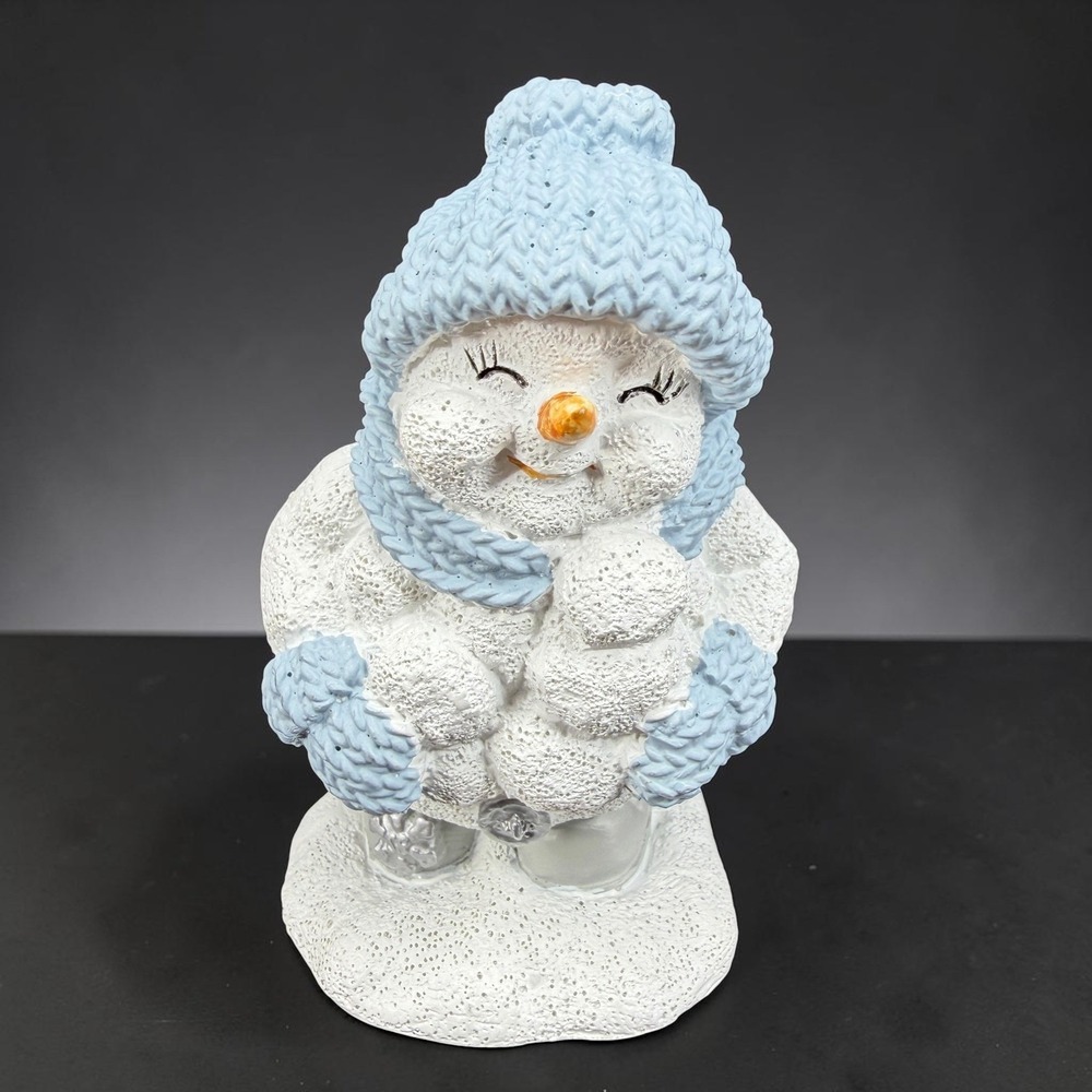 Encore Snow Buddies Snowman Figurine Blue Knit Hat Scarf Mitten Winter Christmas